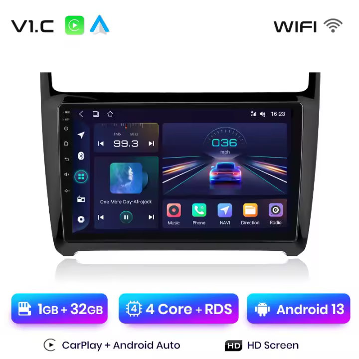 Junsun Android 13 Radio para VW Volkswagen POLO 5 2008 2009 2010 2011 2012 2013 2014 2015 2016 2017 2018 2019 2020 de Coche con Chip Qualcomm de 8 Núcle de Coche con Chip Qualcomm de 8 Núcleos CarPlay Inalámbrico Autorradio Estéreo Pantalla HD Multimedia - 1