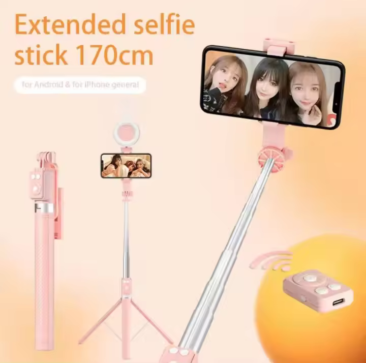 168cm Trípode para Movil, Palo Selfie Tripode con Control Remoto Desmontable para Teléfono Móvil, alo Tripode Giratorio de 360° Mejorado, Soporte de Trípode de Teléfono Compatible con iPhone y Android- - 1