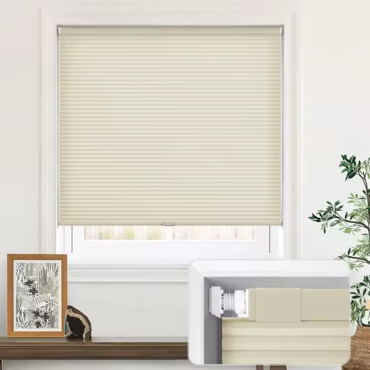 Cordless Cellular Shades No Tools No Drill Light Filtering Cellular Blinds for Window Size 26'' W x 64'' H, Yellowish-Brown - 1