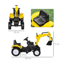 HOMCOM Tractor a Pedales para Niños de +3 Años Excavadora para Niños con Pala Delantera y Bocina Carga 35kg Tractor Infantil para Exterior 107x42x71 cm Amarillo - details 0