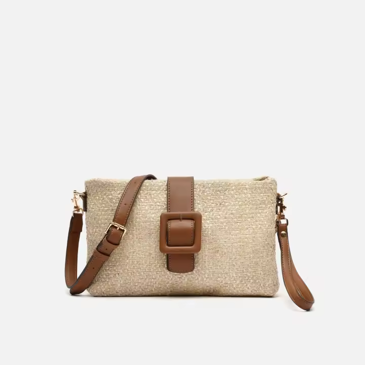 Misako Lou bolso bandolera pequeño de efecto con asa de mano Raffia / Playa - 1