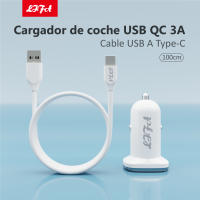 LIFA Cargador de coche de carga rápida entrada USB con cable Type C (USB C/Tipo C) de 3A para Samsumg,Xiaomi,OPPO,VIVO,Huawei - details 0