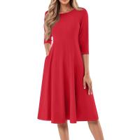 Vestido Largo De Manga Larga Para Mujer Casual Suéter Con Bolsillos Estilo Swing Suelto Cuello Redondo Color Sólido Vestido Robe - details 1