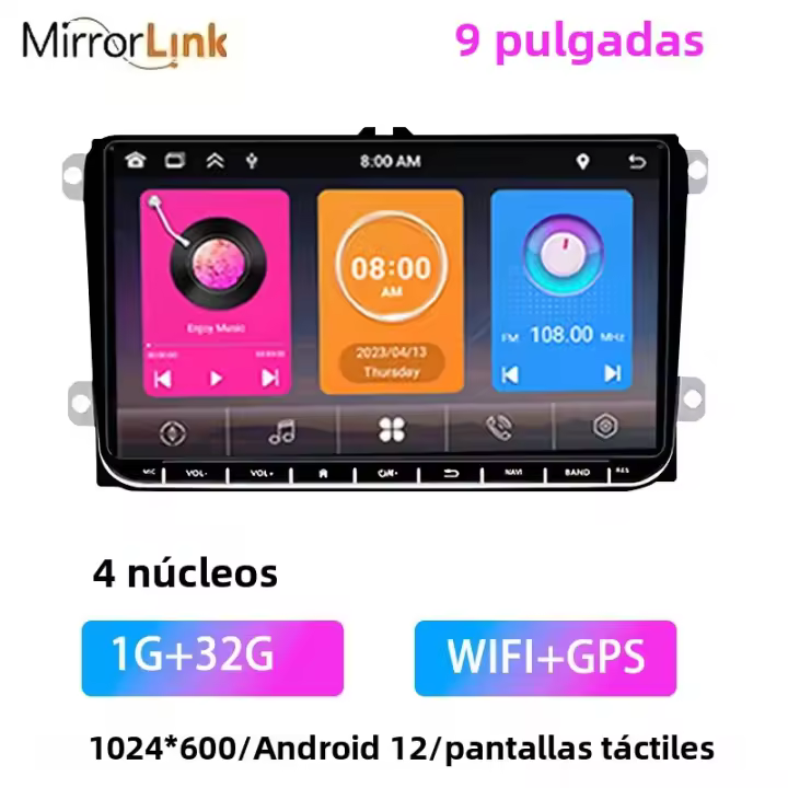 Radio Android 12 2din 9' Con Carplay Reproductor Multimedia Para Coche Compatible Con Volkswagen Golf Polo Tiguan Passat - 1
