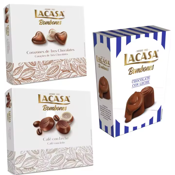Pack Lacasa bombones chocolate con leche 72 G & bombones corazón tres chocolates 200 G & bombones café con leche 200 g - 1