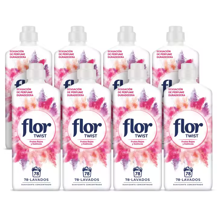 Flor Twist Frutos Rojos Suavizante Concentrado para la ropa 624 lavados  (8 botellas de 78 lavados) - 1