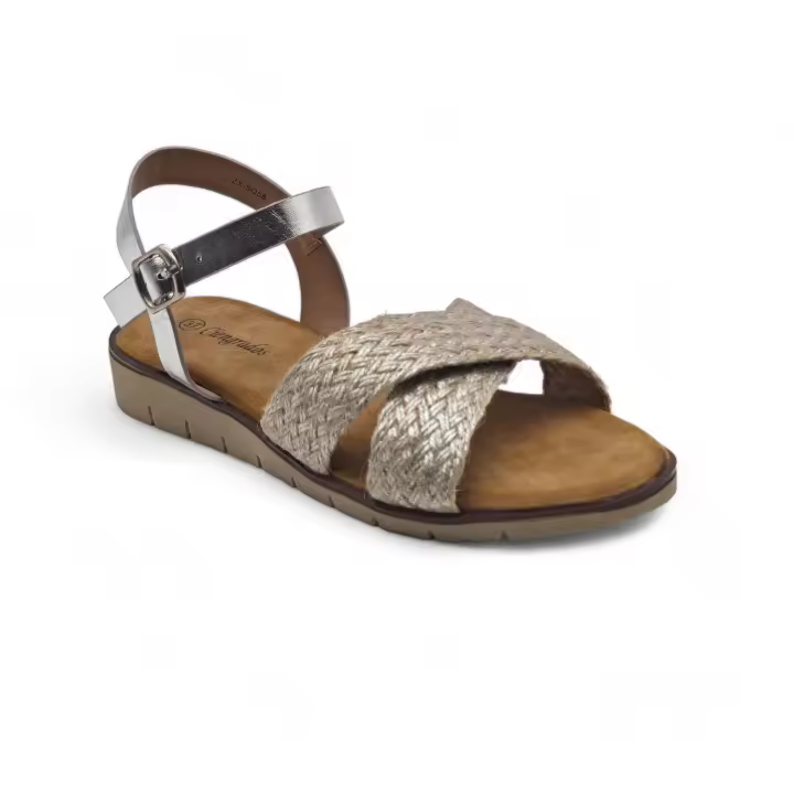 Calzados soraia, Sandalias Elegantes con Correa Marrón y Detalle Trenzado Beige - Suela Plana - 1