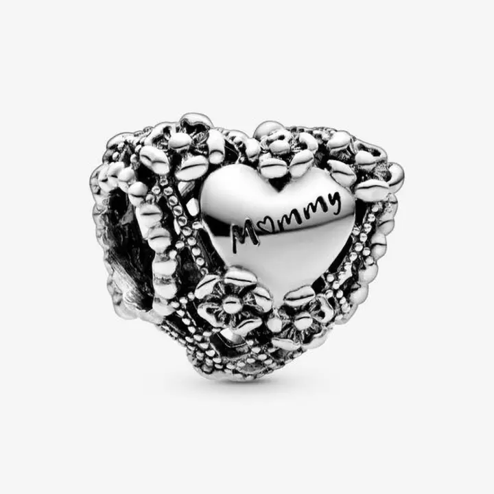 Pandora Charm de Colgante en Plata de Ley Amada Madre Flor Hueca en Forma de Corazón 798892C00，Incluye Caja Original - 1