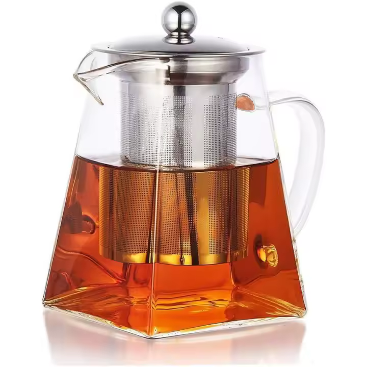 Square Glass Teapot with Infuser, 700 ml Borosilicate Tea Pot for Loose Tea, Clear Leaf Teapot with Strainer for Microwavable and Stovetop Safe - 1