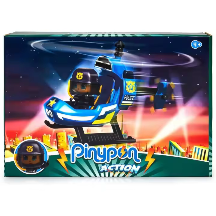 PINYPON ACTION - Mini Helicóptero de Policía. Incluye Figura con Traje de Piloto y Accesorios - FAMOSA - 1