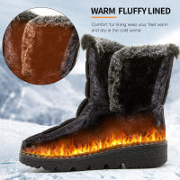 Botas De Nieve Para Mujer 2024 Con Colar De Pelo De Zorro Impermeables Altas Antideslizantes Cuero Sintético Y Algodón Plataforma Botines De Invierno - details 1