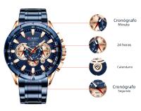 Reloj Deportivo Casual CURREN Para Hombres Con Cronógrafo Y Pantalla Grande De Acero Inoxidable Luminoso Resistente Al Agua Y De Cuarzo - details 6