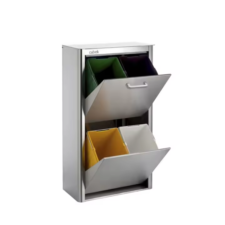DON HIERRO - Cubo de basura y reciclaje en Acero Inoxidable. 4 compartimentos de 20 litros. CUBEK- - 1