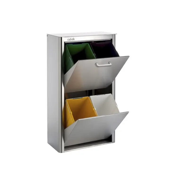 DON HIERRO - Cubo de basura y reciclaje en Acero Inoxidable. 4 compartimentos de 20 litros. CUBEK- - 1