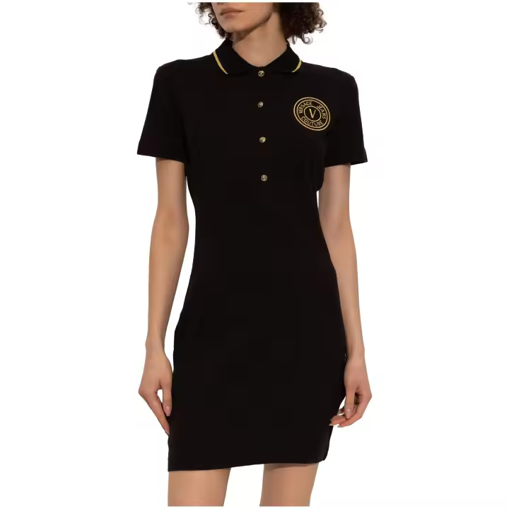 Vestido Polo VERSACE JEANS COUTURE con Logo V-Emblem en el Pecho Color Negro - 1