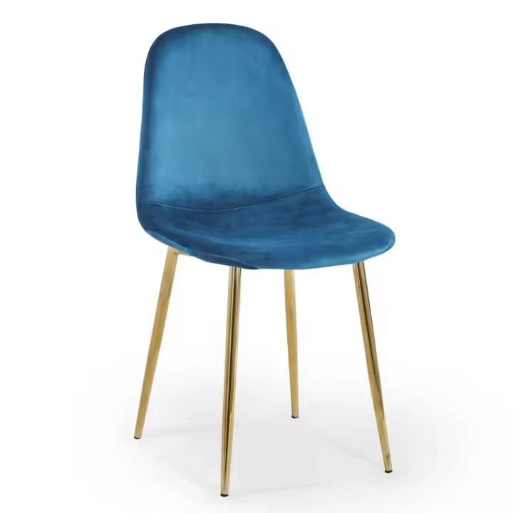 Silla LÚZETE HADLEY Terciopelo Azul Dorada - Diseño Redondeado - Fácil Montaje - 1