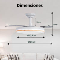 Ventilador de Techo Moderno 66W con 4 Aspas Retráctiles, Luz LED 36W, Motor DC 30W, 6 Velocidades, 3CCT, Control Remoto Ostark-LEDUNI - details 13