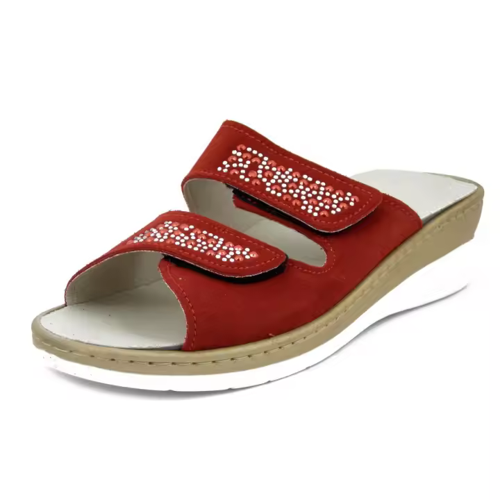 Pantuflas de ante Rojo para Mujer, Doble Tira, Planta extraible y cuña Baja, CINZIA SOFT - 1
