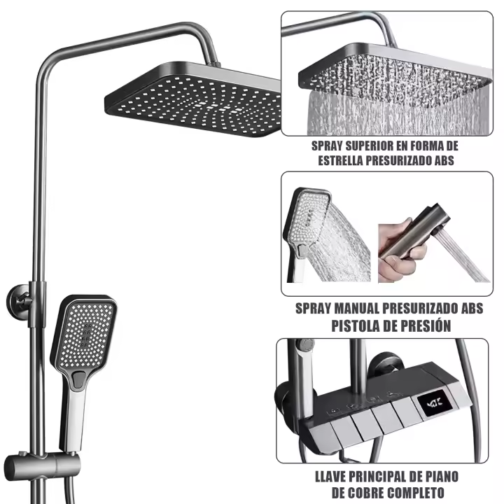 Columna de Ducha Termostática Juego de cabezal de ducha, baño doméstico, ducha a presión, ducha de lluvia, cabezal de ducha grande - 1
