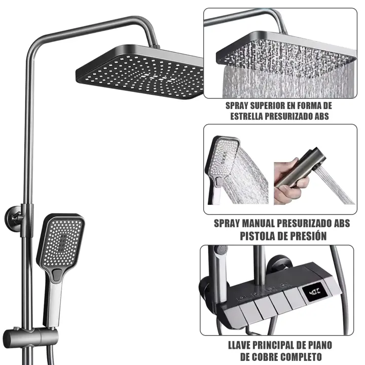 Columna de Ducha Termostática Juego de cabezal de ducha, baño doméstico, ducha a presión, ducha de lluvia, cabezal de ducha grande - 1