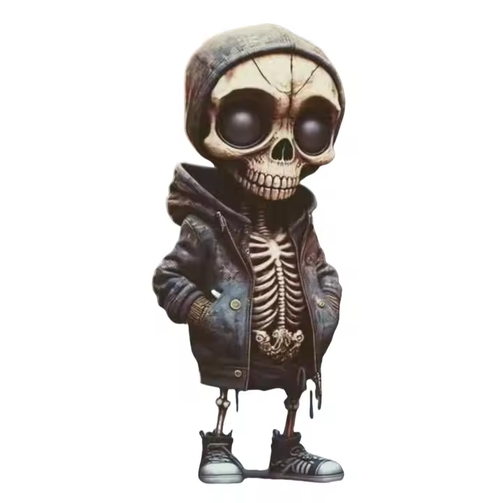 Figura decorativa de esqueleto con sudadera - Diseño urbano moderno para decoración de interiores o jardín - 1