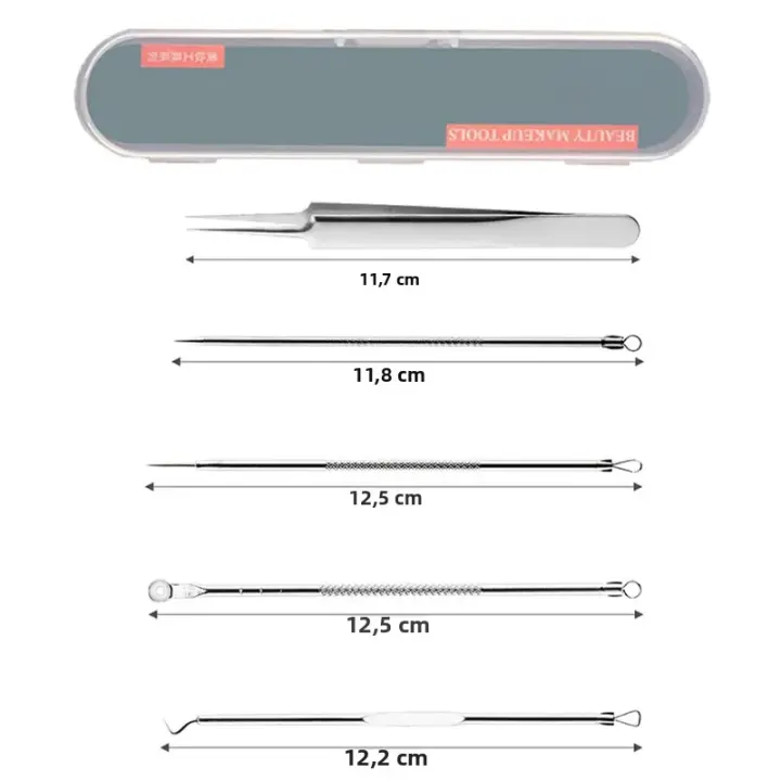 Kit De Extracción De Puntos Negros Y Acné Herramientas De Limpieza De Poros Kit De Eliminación De Comedones Y Puntos Negros De La Piel Facial Acero Inoxidable - 1