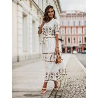 Vestido Casual De Mujer Otoño Estampado Fashionable Cuello Erguido Talla S-XXL Cintura Elástica Micro Manga Corta Suéter Slimming - details 5