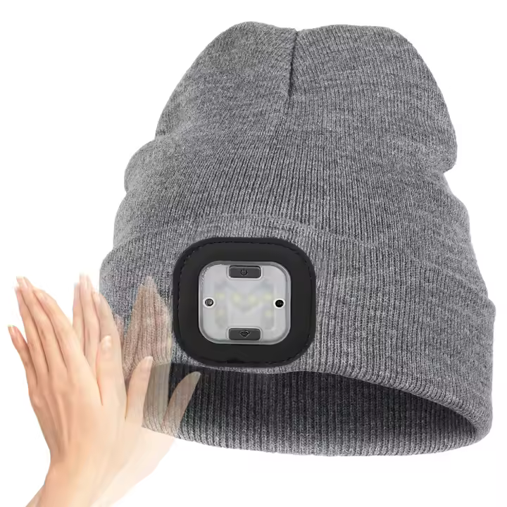 Gorro De Punto Negro Invierno Con Luz LED Recargable Por USB Sensor Sin Borde Lámpara De Cabeza Libre De Manos Regalo De Navidad - 1
