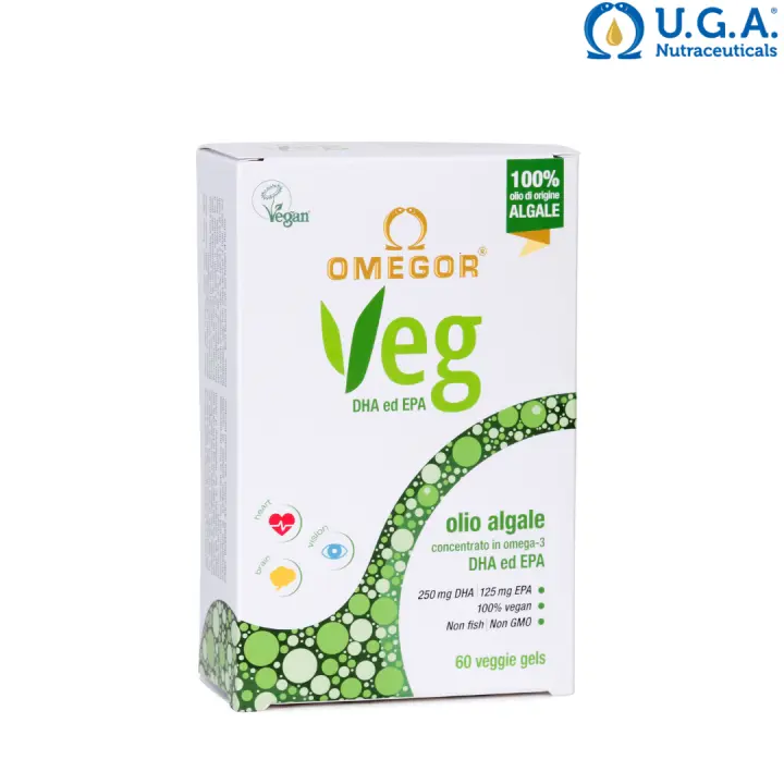 Omegor Veg-Omega-3 Vegan (60 Cápsulas)-Omega-3 Derivado de Aceite de Algas, enriquecido con Vitamina E-250 mg de DHA y 125 mg de EPA por Cápsula-Certificado por IFOS y La Vegan Society - 1