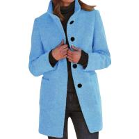 Chaqueta De Lana Para Mujer Con Bolsillos Cuello Lapel Larga Casual Invierno Abrigo Elegante De Color Sólido Talla plus - details 5