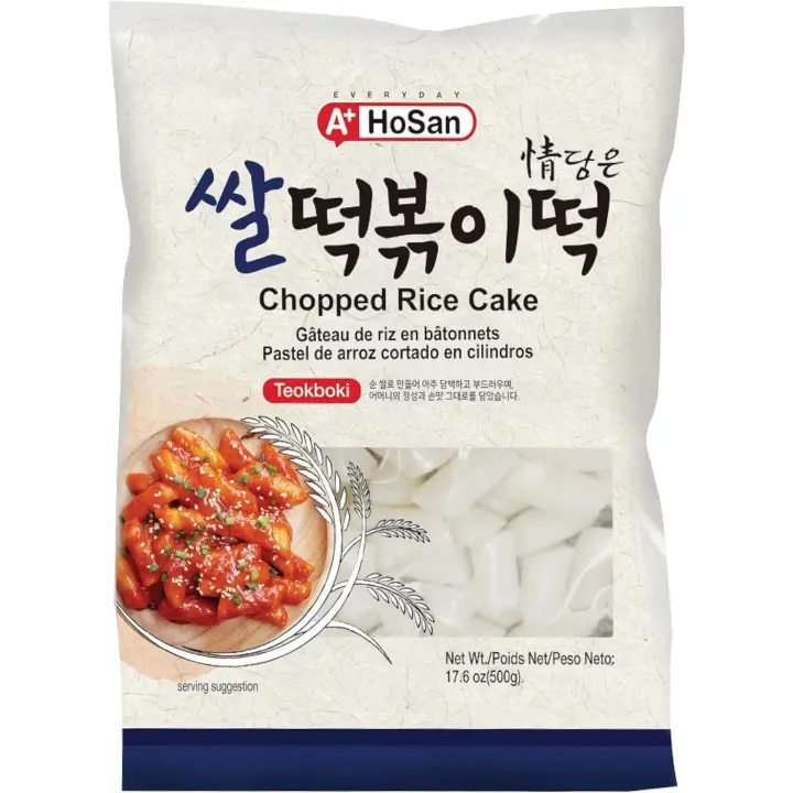 Super económico, Pack de 2(2*500g) A+HOSAN Coreano Teokboki Pastel de Arroz cortado en cilindros KOREAN CHOPPED RICE CAKE - 1