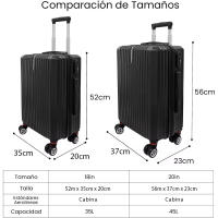 Artree | Set 2 piezas. Juego de Maletas de viaje para cabina de avión varios colores. Maletas rígidas con ruedas extraibles Una de 10kilos (56x39x23cm) y una maleta tamaño infantil (52x35x20cm) - details 0