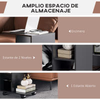 HOMCOM Mesita Auxiliar Moderno Mesa Auxiliar en Forma de C con Ruedas Estantes Abiertos para Salón Dormitorio 45x35x58 cm Negro - details 0