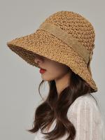Sombrero De Paja Hecho a Mano Para Mujer Moda Verano Con Lazo Plegable Protección Solar Panamá Amplia De Pico Sombrilla Para Playa Y Uso Diario - details 4
