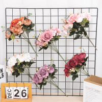 Bouquet De Flores Artificiales Rosa Silken Retro Con Hydrangea Y Peony Decoración De Bodas Y Habitaciones Accesorios De Plantas Falsas Para Novia Vintage - details 1