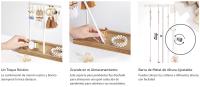 SONGMICS - Expositor de joyas 2 en 1, soporte para joyas con 3 barras de metal en T con agujeros, bandeja, altura ajustable, para collares, pulseras, pendientes, marrón rústico y blanco/marrón rústico y negro - details 2