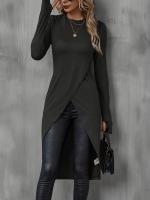 Camiseta Larga De Mujer Para Otoño 2024 Slimming Casual De Manga Regular Suave Algodón Estilo Oficina Longitud Rodilla - details 22