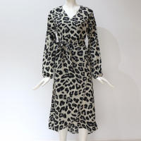 New Fashion Autumn Winter Women's Leopard Print Dress V-Neck High-Waisted Asymmetrical Skirt Casual Ankle-Length Chiffon Dress - details 0