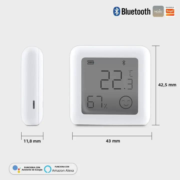 Sensor De Temperatura Y Humedad Inteligente MOES Tuya Con Pantalla LCD Control Remoto Por APP Y Voz Compatible Con Google - 1