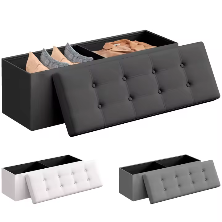JUPPLIES Puff Almancenaje Acolchado de 80L - Baul Almacenaje Dormitorio - Banco de Almacenaje con Capacidad de Carga 300 kg - Tapizado PVC - Mueble Almacenaje Juguetes Infantil - 1