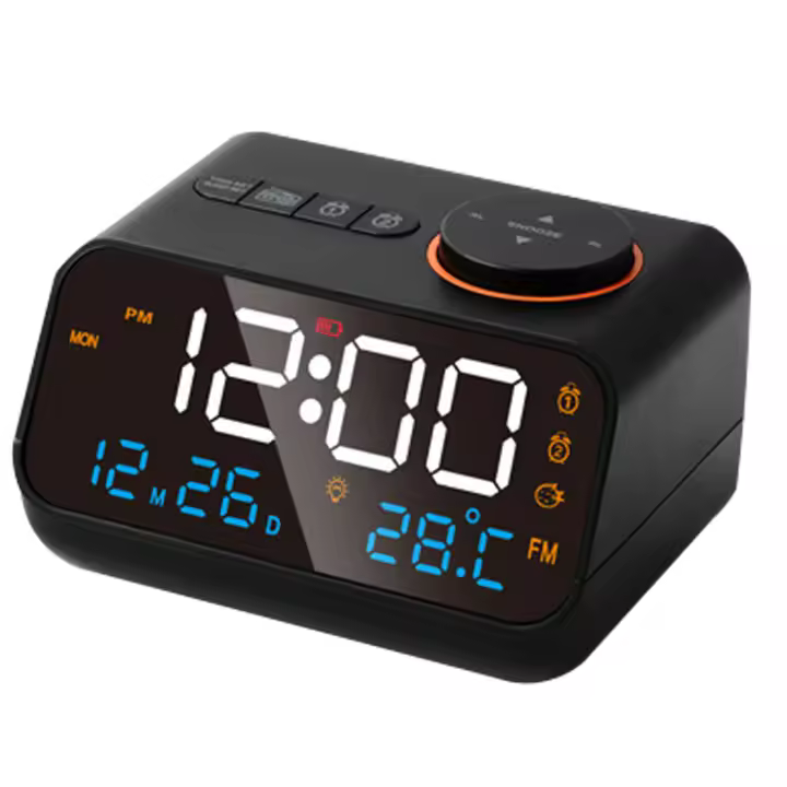 Radio Despertador LED Multifunctional with Música, Temporización, Recargable, FM radio, Negro - 1