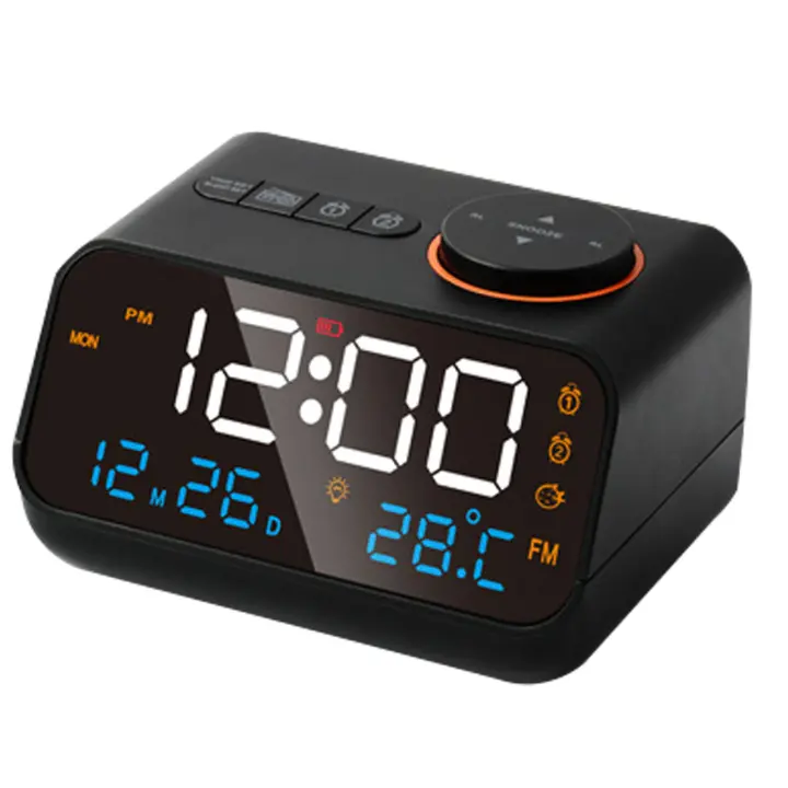 Radio Despertador LED Multifunctional with Música, Temporización, Recargable, FM radio, Negro - 1