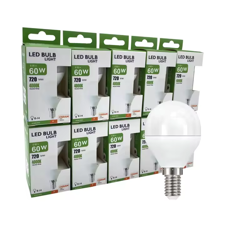FACTORLED BOMBILLAS LED 6W OSRAM E14 G45 , PACK 10 UNIDADES, 720 LM GRAN LUMINOSIDAD, LUZ BLANCA 3000K - 4000K- 6000K - 1