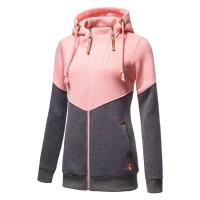 MOV Sudadera ajustada de polar de manga larga con capucha, bloques de color y doble cremallera para mujer - details 1