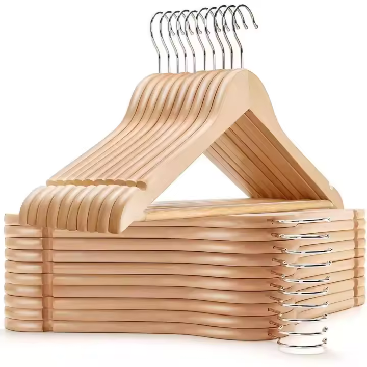 Juego de 24 Perchas de Madera Maciza, Ancho 44.5cm, Gancho Metal Giratoria 360° - 1
