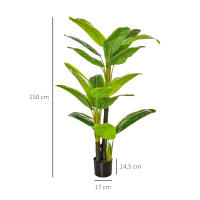 HOMCOM Bananera Artificial 150 cm Platanera Artificial con Maceta y 18 Hojas Planta Artificial para Decoración de Hogar Terraza Jardín Salón Oficina Verde - details 2