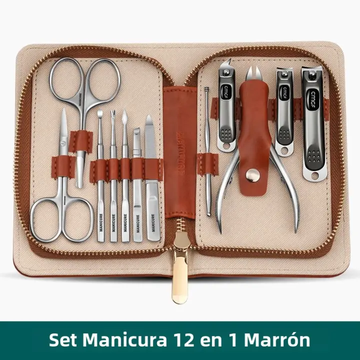 Set De Manicura Con Cuero Genuino De Vaca De Alta Calidad En Color Morandi Grey Kit De Tijeras Para Uñas Regalo Perfecto Para Amigos Y Familia - 1