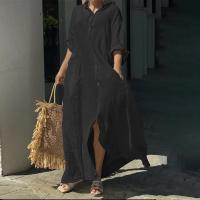 Nueva Túnica De Verano Para Mujer 2024 Algodón Y Lino Suéter De Playa Con Cierre Único Manga Larga Vestido A-Line De Cintura Baja - details 3