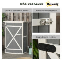 Outsunny Caseta de Jardín de Madera 75x56x115 cm Armario Cobertizo de Exterior para Herramientas con 3 Estantes Interiores Puerta con Pestillo y Techo Asfáltico - details 5