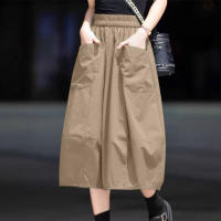 ZANZEA Falda Larga De Cargo Recta Para Mujer Cintura Elástica Midi Estilo Vintage Con Bolsillo Grande Moda Casual Coreana - details 2